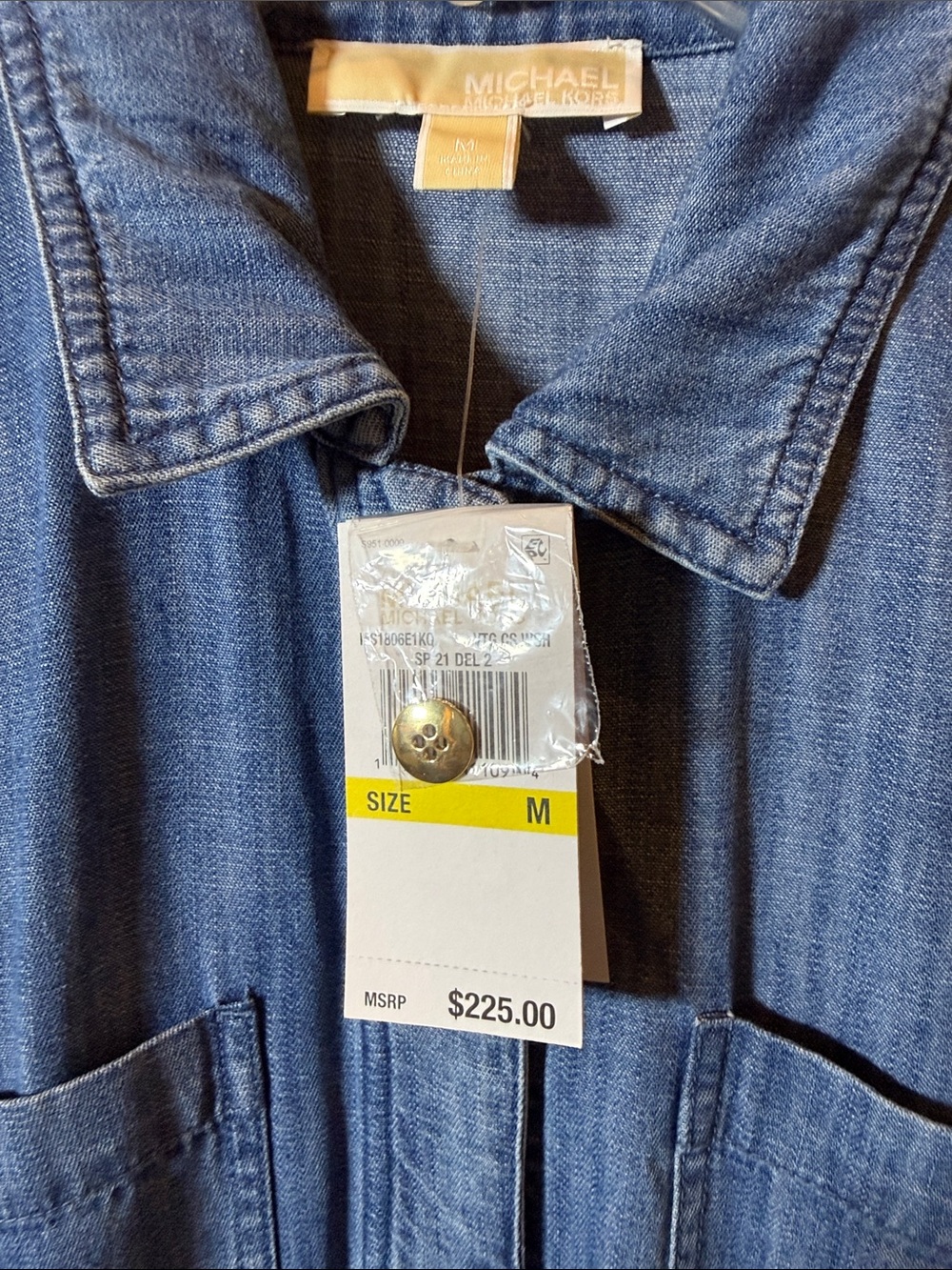 Women's Michael Kors Indigo Denim Jumpsuit - Classic Long Sleeve - Picture 2 of 8